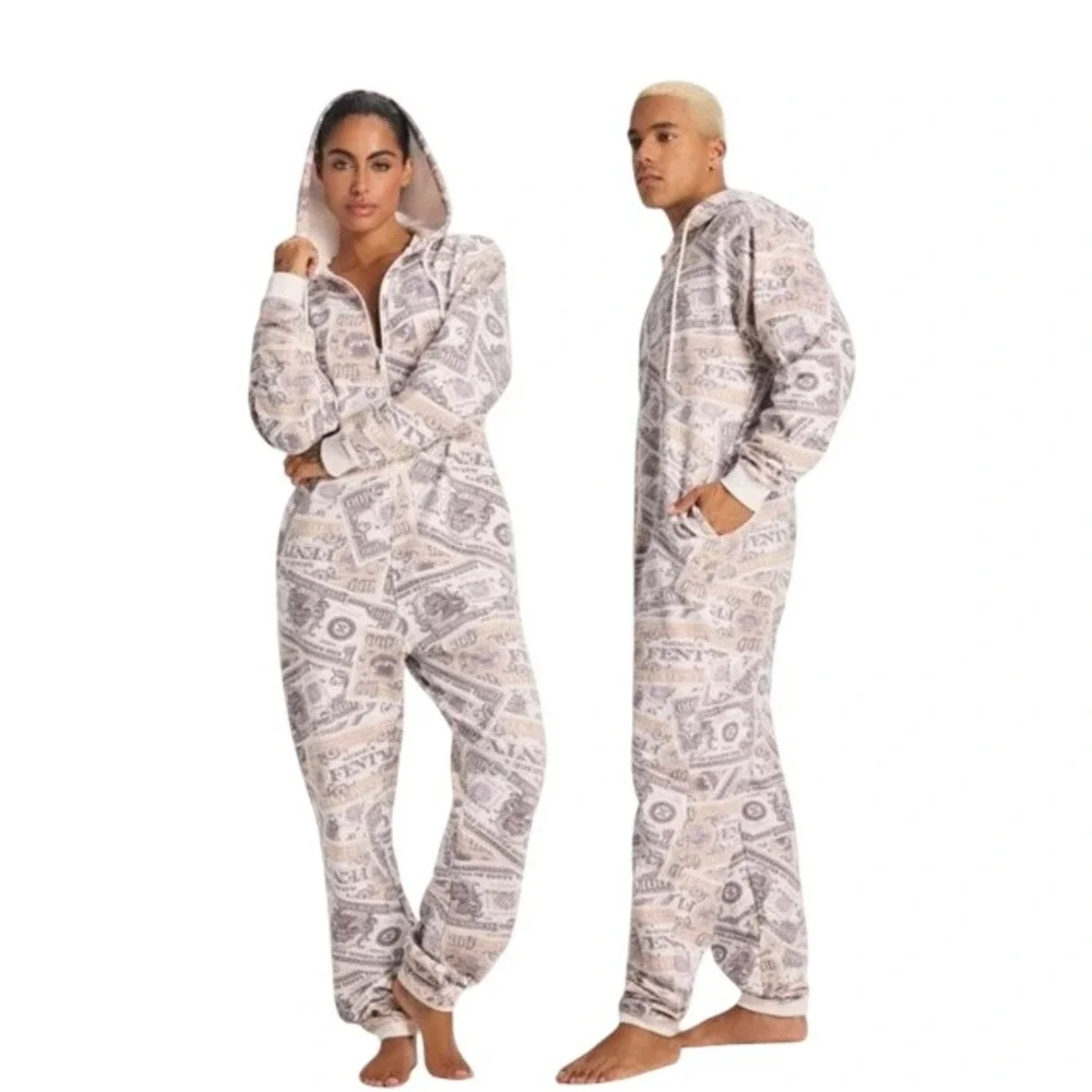 Savage X Fenty Forever Savage Hooded Onesie 1X Money Print‎ Pajamas Jumpsuit
